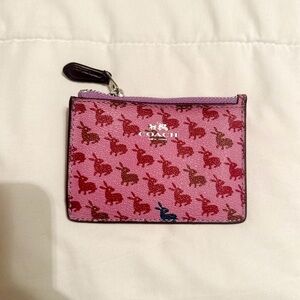 NWOT Coach Card Holder Wallet With Bunnies Print Pink/Red